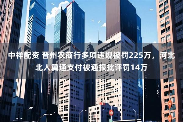 中祥配资 晋州农商行多项违规被罚225万，河北北人冀通支付被通报批评罚14万